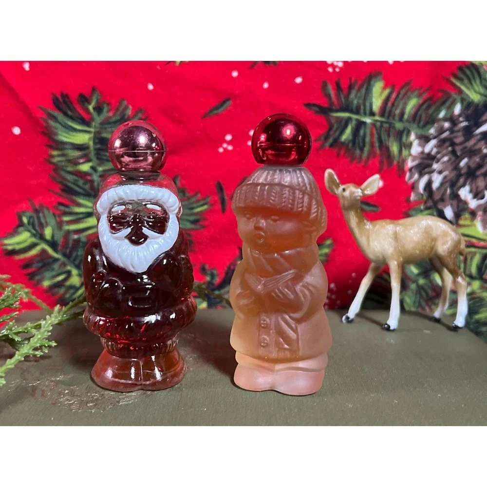 Vintage Avon Jolly Santa & Caroler Cologne Song of Christmas Bottles